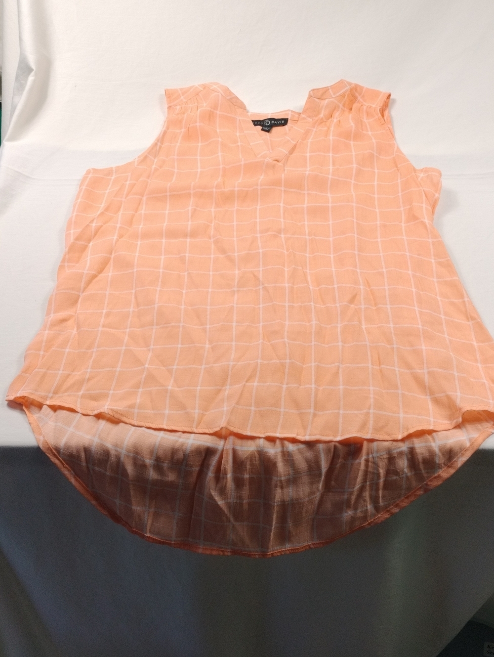 Fred David Women's Peach Grid Print Sleevel Blouse Size Large #28